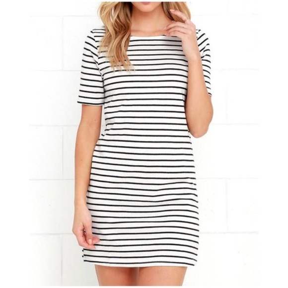Lulu's Stripe Short Sleeve Shirt Dress Women Size Medium Preppy - Picture 1 of 8